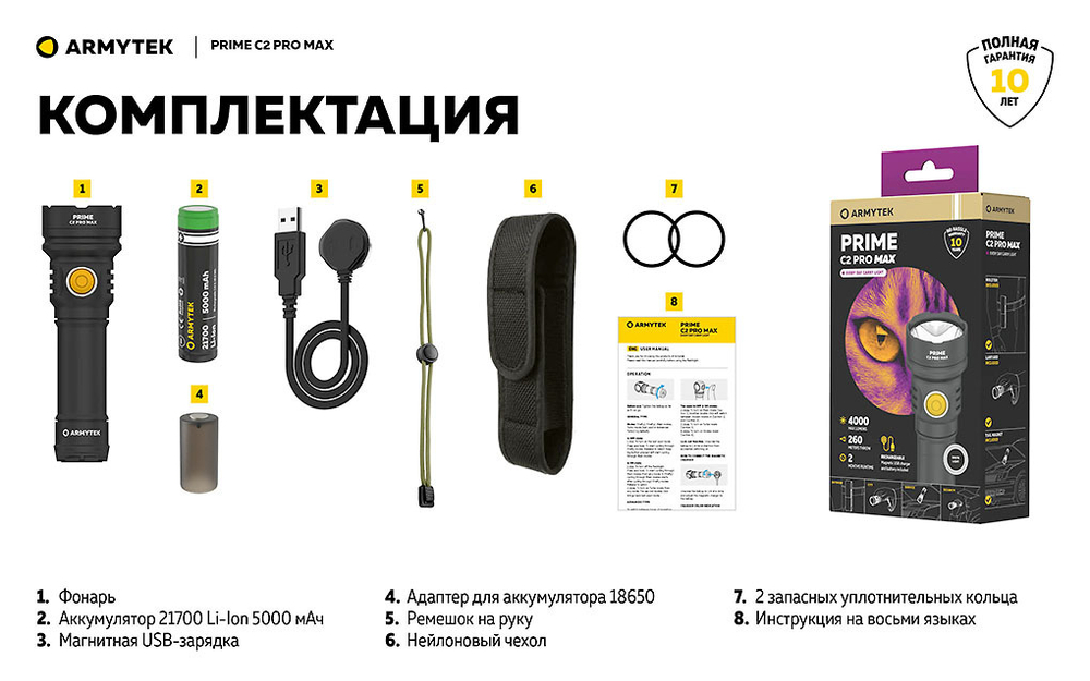 Фонарь Armytek Prime C2 Pro Max Magnet USB (холодный) F08601C