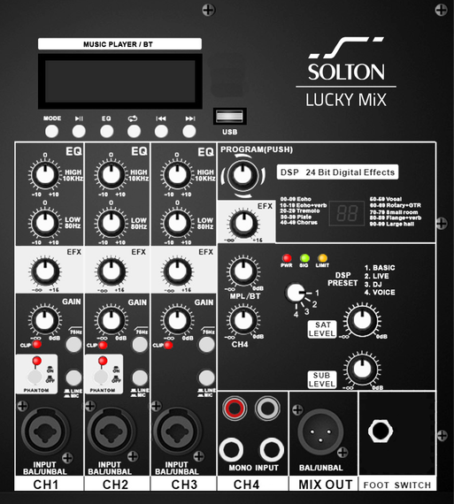 Solton Lucky MiX System - Комплект:
Активный сабвуфер Lucky MiX SUB 12" - 300 Вт (RMS); Макс.*: 50