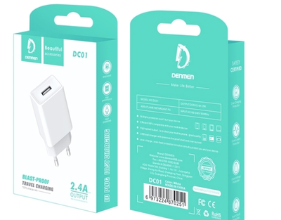 Зарядное устройство DENMEN DC01 2.4A USB White