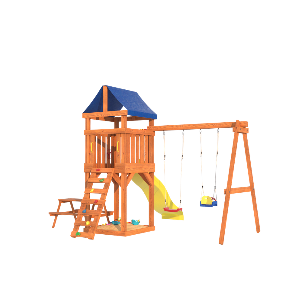 Детская площадка Fun Land с качелями 3в1, горкой и столиком со скамейками