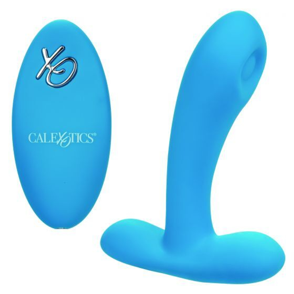 Голубой массажер простаты Silicone Remote Pulsing Pleaser - 11,5 см. (Цвет: голубой)