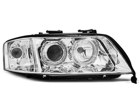 Передние фары Audi A6 C5 angel eyes chrome