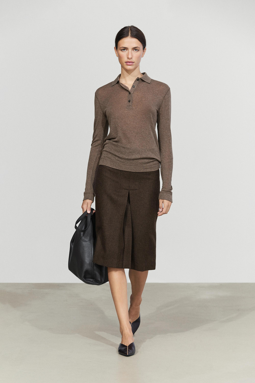 Massimo Dutti Шерстяное поло с длинными рукавами, норка