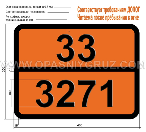 Табличка Опасный груз 33-3271 ЭФИРЫ Н.У.К.