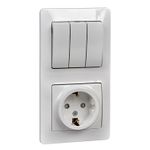 Schneider Electric Glossa Белый Блок: розетка с заземляющими контактами со шторками и выключатель 3-клавишный IP20 скрытая установка GSL000178
