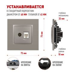 Розетка ЭРА Elegance 14-3110-16 RJ45+TV, титан | Эра Elegance