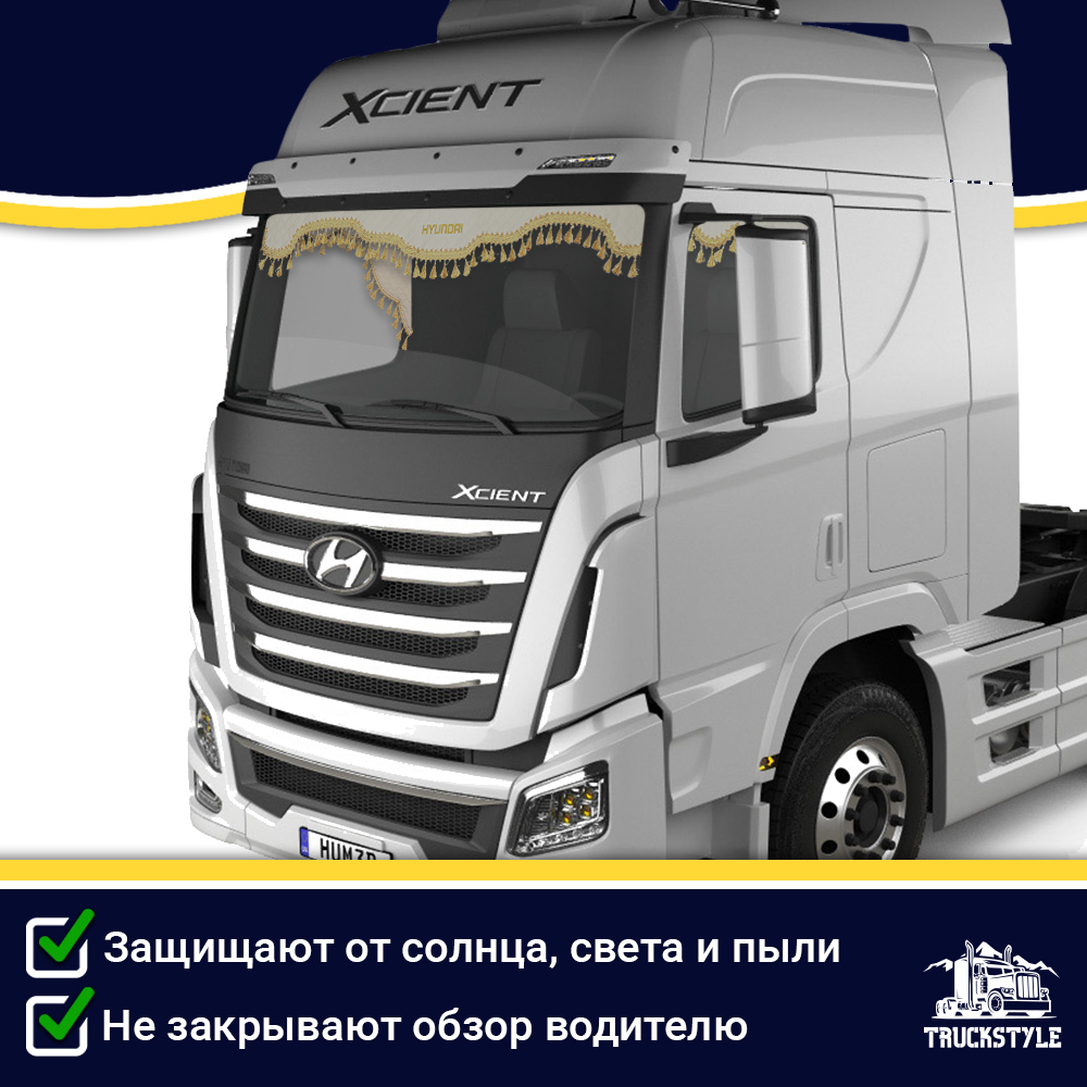 Ламбрекен с косынками двусторонние Hyundai (экокожа, бежевый, золотые кисточки)