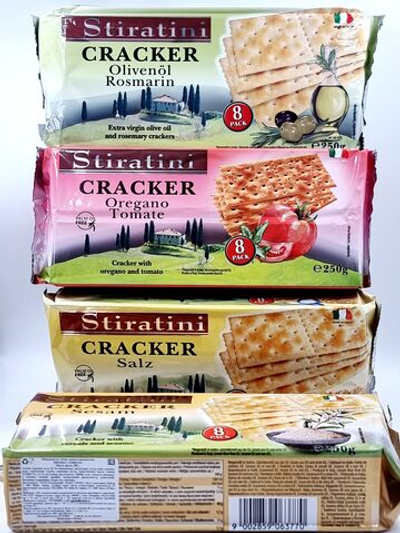 Stiratini набор крекеров 4 вида: соль, розмарин, кунжут, томат (250x4) 1000 г (Австрия)