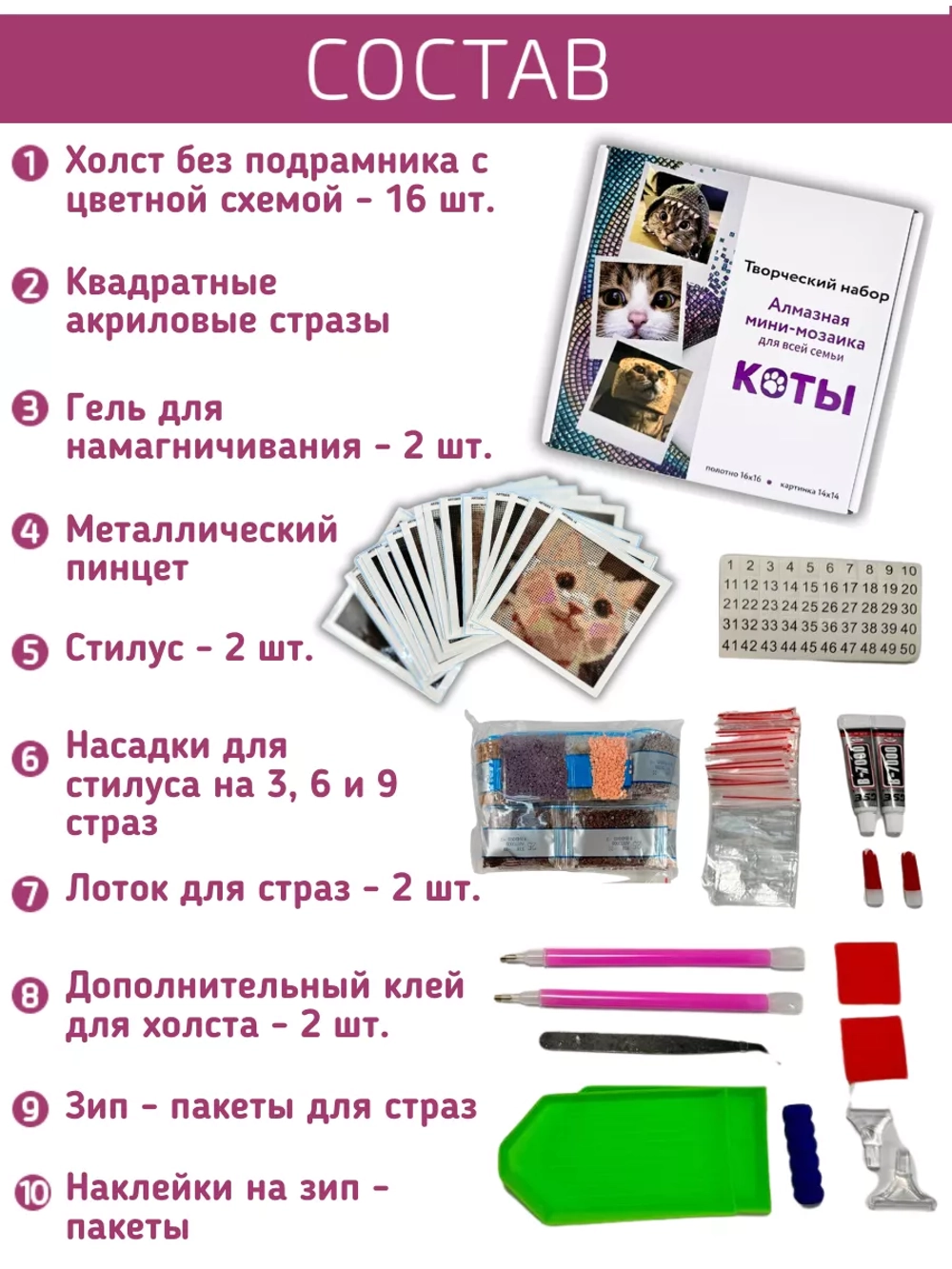 Набор алмазная мозаика Мемные коты