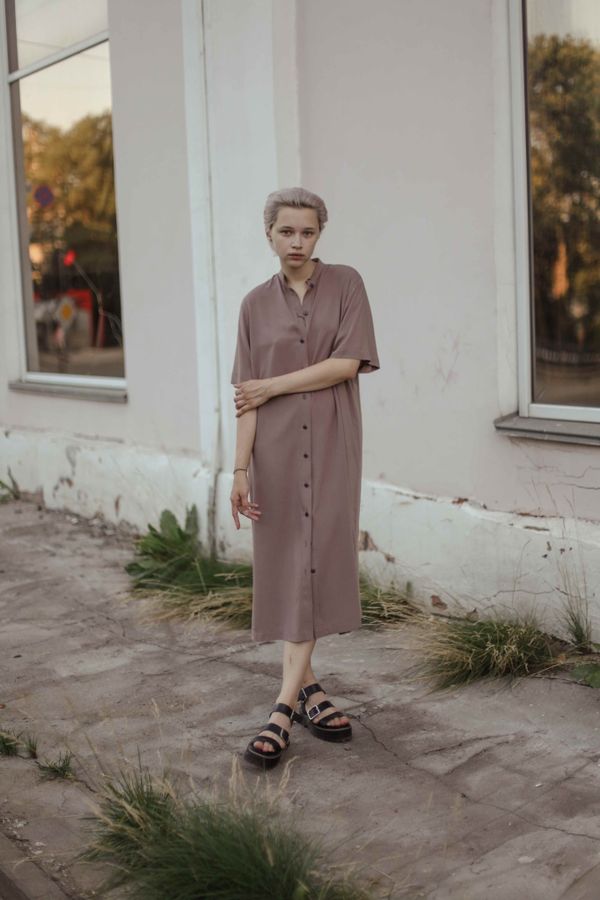 Платье-рубашка Вискоза Кофейная - фото 3
