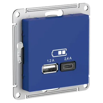 ATLASDESIGN USB РОЗЕТКА А+С, 5В/2,4А, 2х5В/1,2А, механизм, АКВАМАРИН