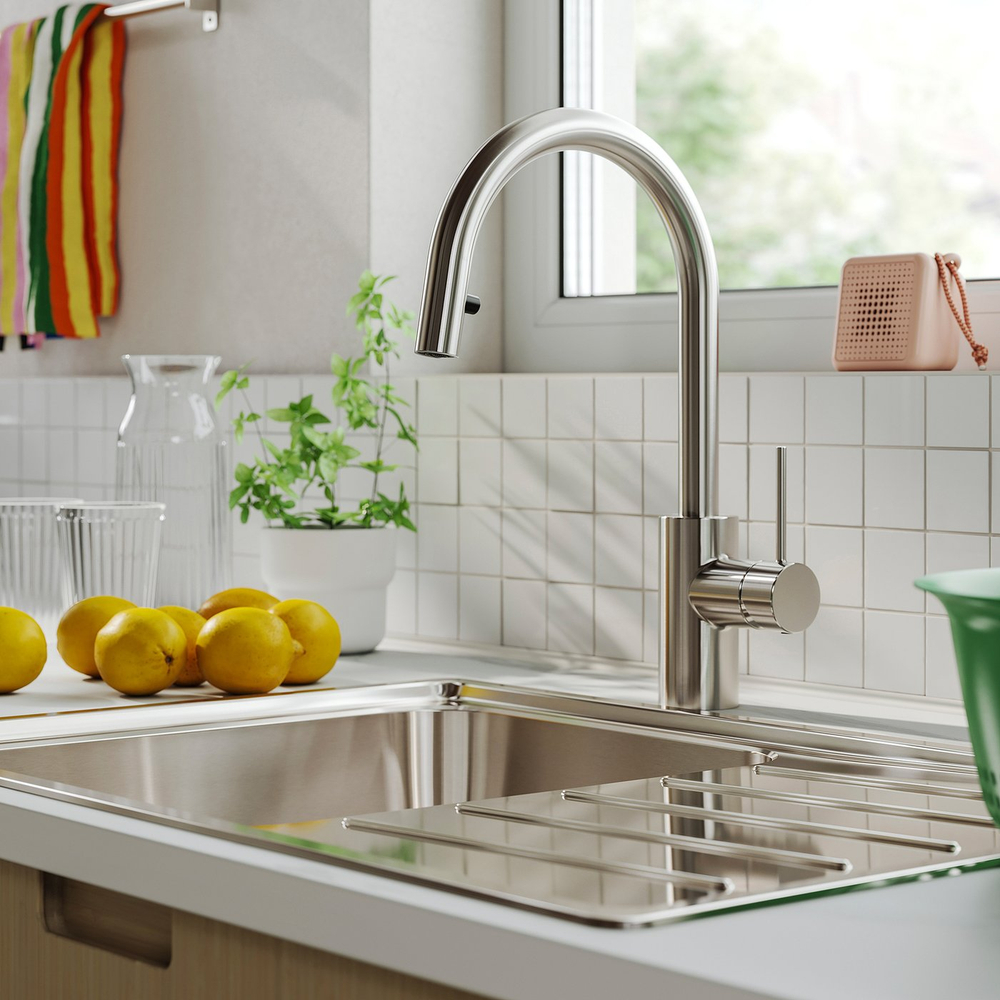 IKEA SALLSJÖN  (ИКЕА САЛЛШЁН)  -  Смеситель для кухни с выдвижным изливом - стальной