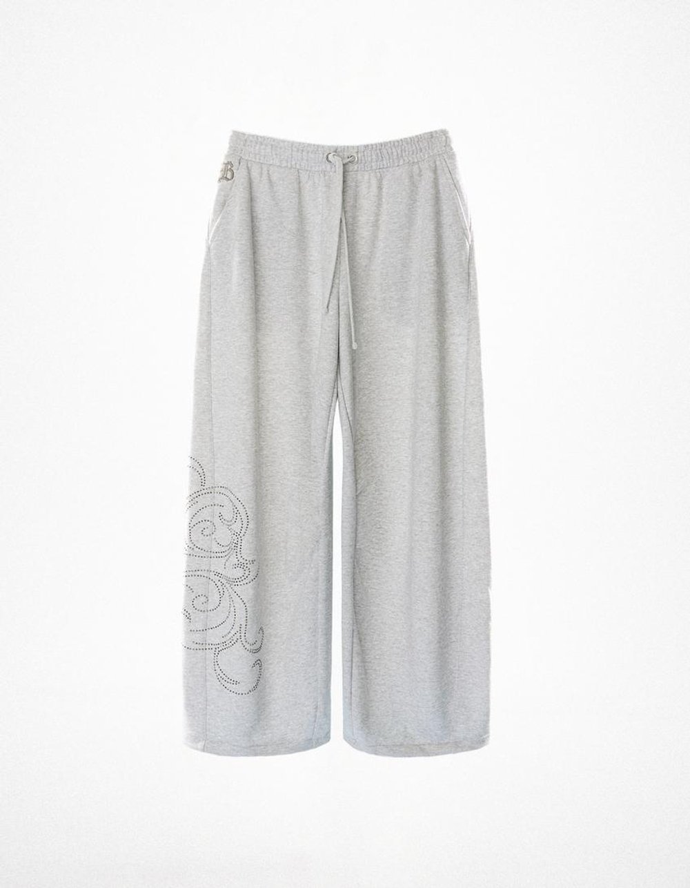 BERSHKA X JUICY COUTURE СПОРТИВНЫЕ БРЮКИ С НАЧЕСОМ, СЕРЫЙ