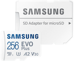 Карта памяти Samsung EVO Plus microSDXC 256 ГБ Class 10, V30, A2, UHS-I U3, R 130 МБ/с, адаптер на SD