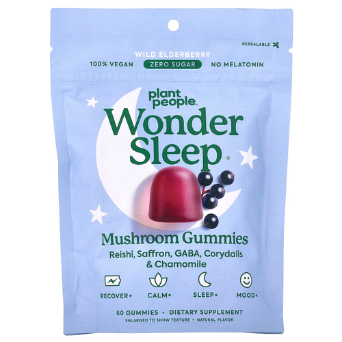 Plant People, WonderSleep®, жевательные таблетки с грибами, со вкусом дикой бузины, 60 жевательных таблеток
