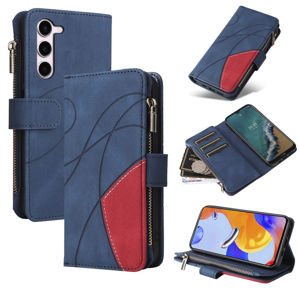 Дизайнерский чехол-книжка из кожи для SAMSUNG S23 (не ULTRA/ FE/ PLUS!) с кошельком, 5 слотами для карт и подставкой