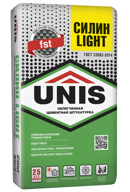 Штукатурка цементная теплосберегающая Unis Силин Light 25 кг