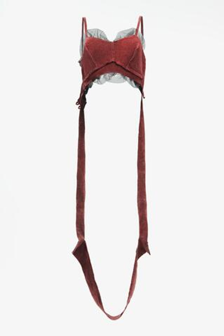 ZARA X JOHN GALLIANO БАРХАТНЫЙ ТОП С КОНТРАСТНЫМИ ДЕТАЛЯМИ, БУРГУНДИ