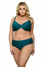 Раздельный купальник plus size с блестящими деталями на лифе (Размер: 80F/40) (Цвет: изумрудный)