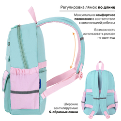 Рюкзак BRAUBERG PASTEL с термонашивками в комплекте, "Funny clouds", мятный, 40х29х14 см, 271421