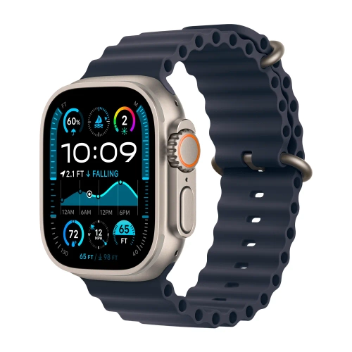 Умные часы Apple Watch Ultra 2 (2024) GPS + Cellular, 49mm, Natural Titanium Case with Navy Ocean Band, (Темно-синий)