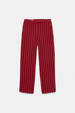ZARA БРЮКИ ПРЯМОГО КРОЯ В ПОЛОСКУ, КРАСНЫЙ