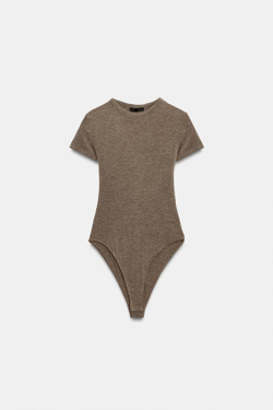 ZARA БОДИ С КОРОТКИМИ РУКАВАМИ, СЕРО-КОРИЧНЕВЫЙ