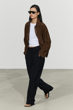 Massimo Dutti Замшевый бомбер оверсайз, коричневый