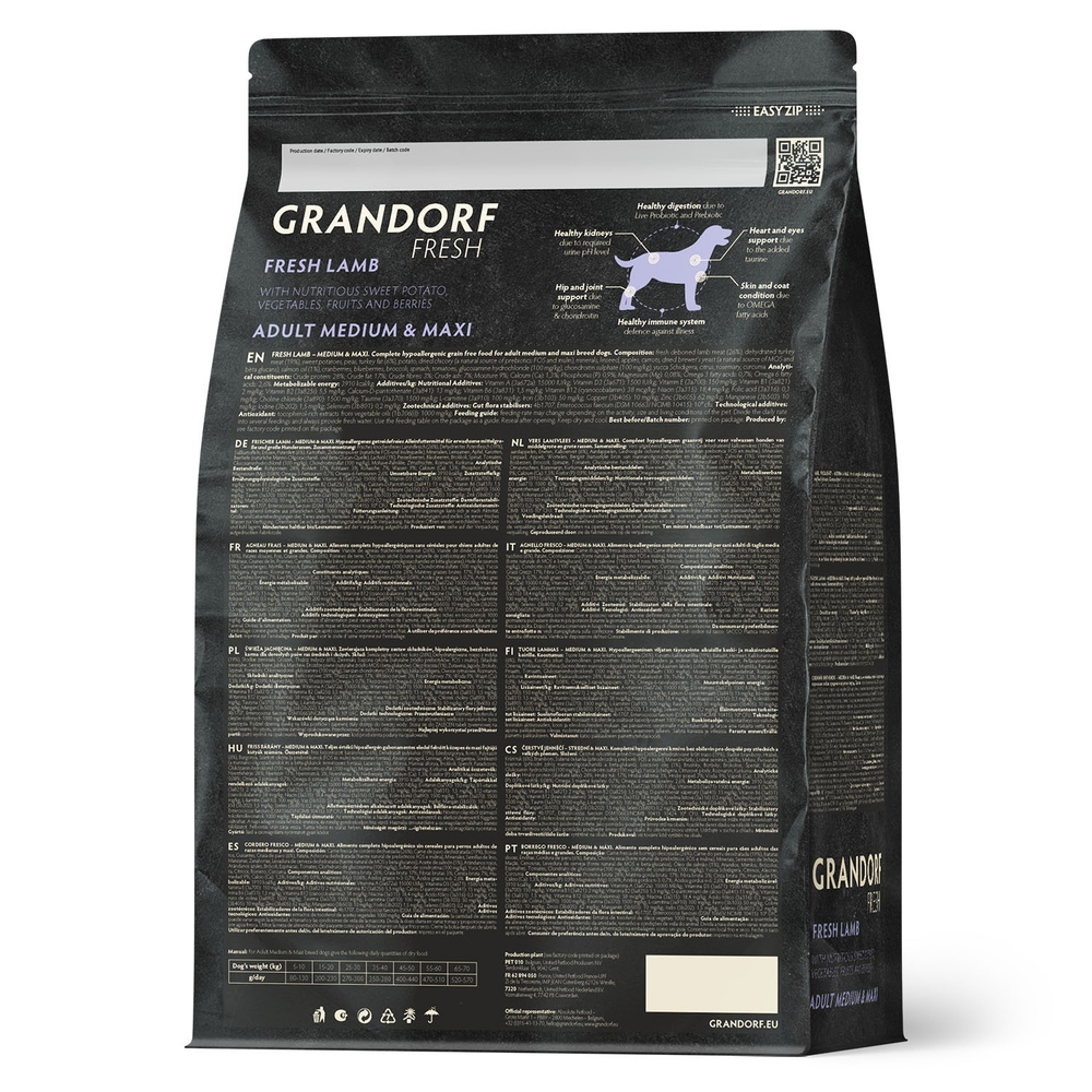 Сухой корм GRANDORF FRESH для собак средних и крупных пород Свежее мясо ягненка с бататом 10кг