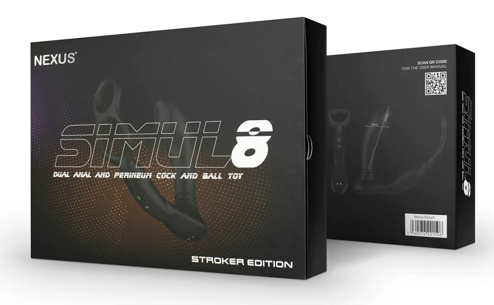Черный вибромассажер простаты Nexus Simul8 Stroker Edition с кольцами для пениса и мошонки (Цвет: черный)