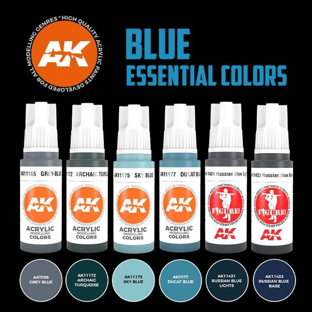 Набор акриловых красок AK Interactive Blue Essential Colors 3-gen Set