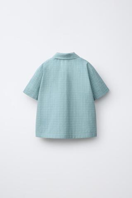 ZARA РУБАШКА В КЛЕТКУ С КАРМАНАМИ, ГОЛУБОЙ