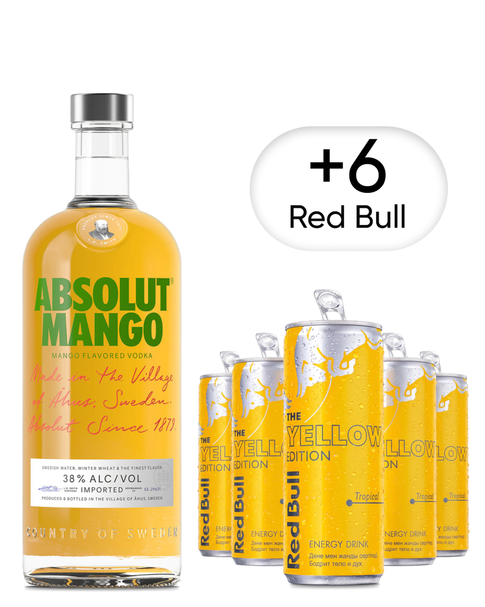 Сет Водка Absolut Mango 0,7 л. + 6 шт. Энергетик Red Bull Yellow Edition 0,25 л.