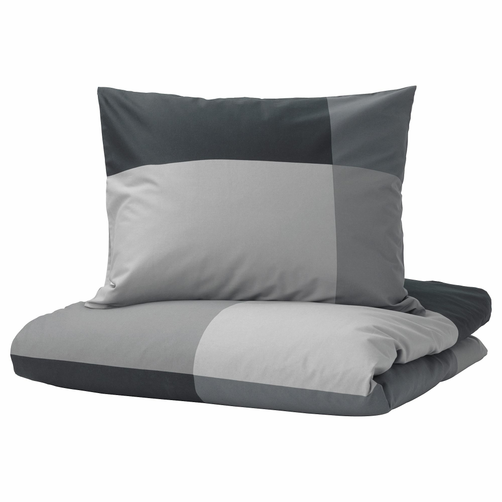 Комплект постельного белья IKEA BRUNKRISSLA (БРУНКРИСЛА), Двуспальный, Черно-серый, 240x220, 50x80 см