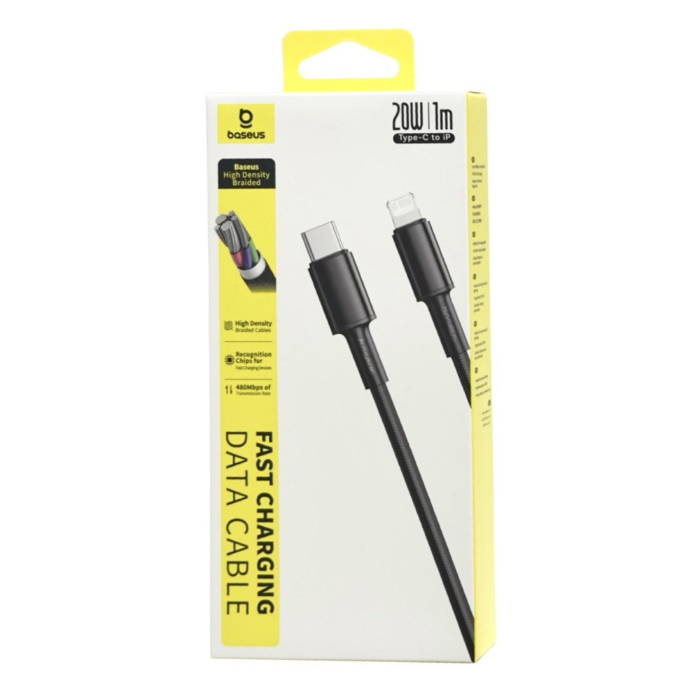 Кабель-зарядка Type-C на Lightning Baseus High Density Braided 20W 1м (CATLGD-01) черный