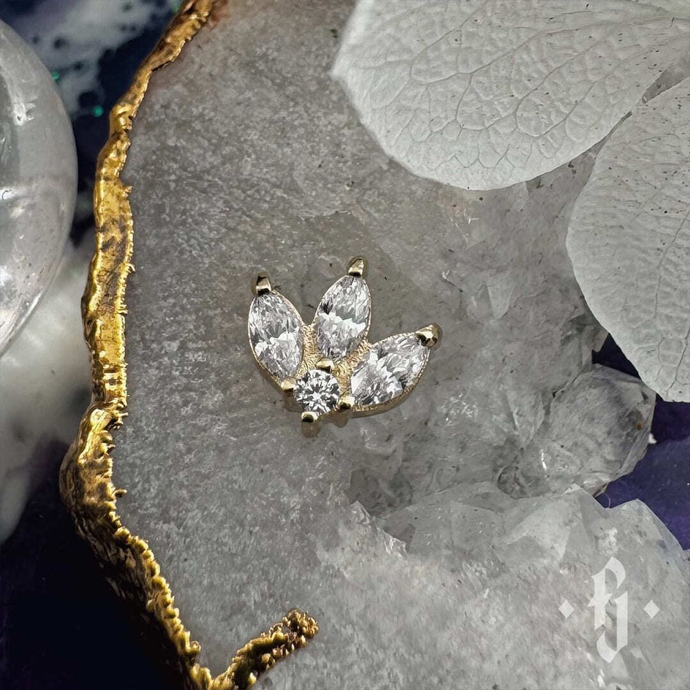 Кластер "Avian Marquise" - Желтое золото - White CZ