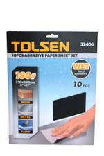 Шлифлист на бумажной основе водостойкий TOLSEN P180 SIC, 230х280мм 10шт. 32406