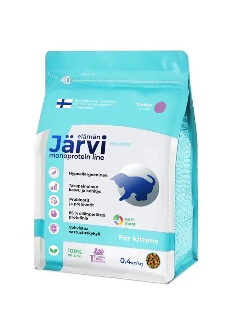 Jarvi сухой монопротеиновый полнорационный корм для котят, Индейка, 400г.
