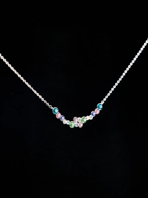 Тонкое колье Млечный путь с разноцветными кристаллами Swarovski