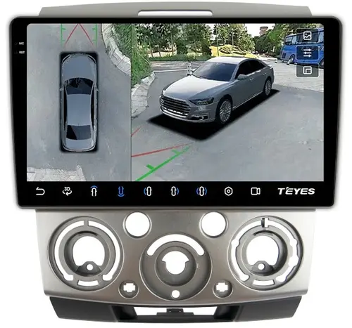Магнитола для Ford Ranger 2, Mazda BT-50 2007-2011 (рамка серебро) - Teyes CC3-2K-360 на Android 10, Быстрая, 2K QLED, CarPlay, 4G SIM-слот, 4 камеры в комплекте