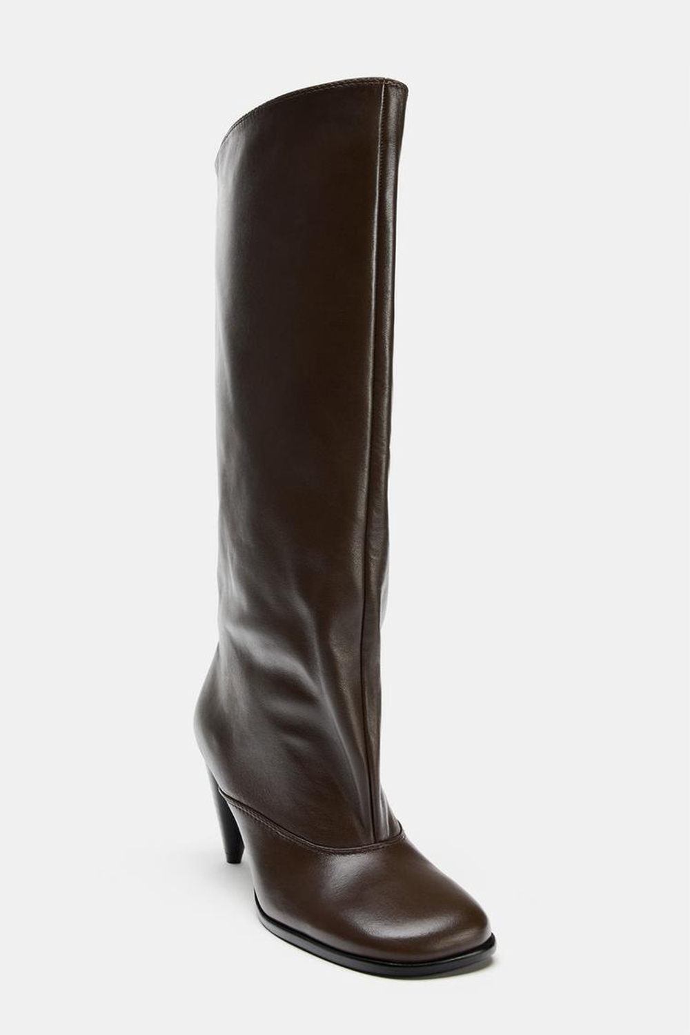 ZARA КОЖАНЫЕ САПОГИ НА КАБЛУКЕ, КОРИЧНЕВЫЙ