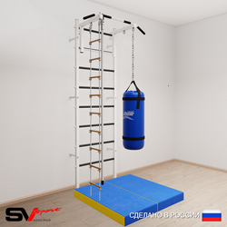 Шведская стенка Sv Sport усиленная 6145 (Турник стандарт/Канат/Лестница/Цепь/Мешок 15кг/Мат 1м)