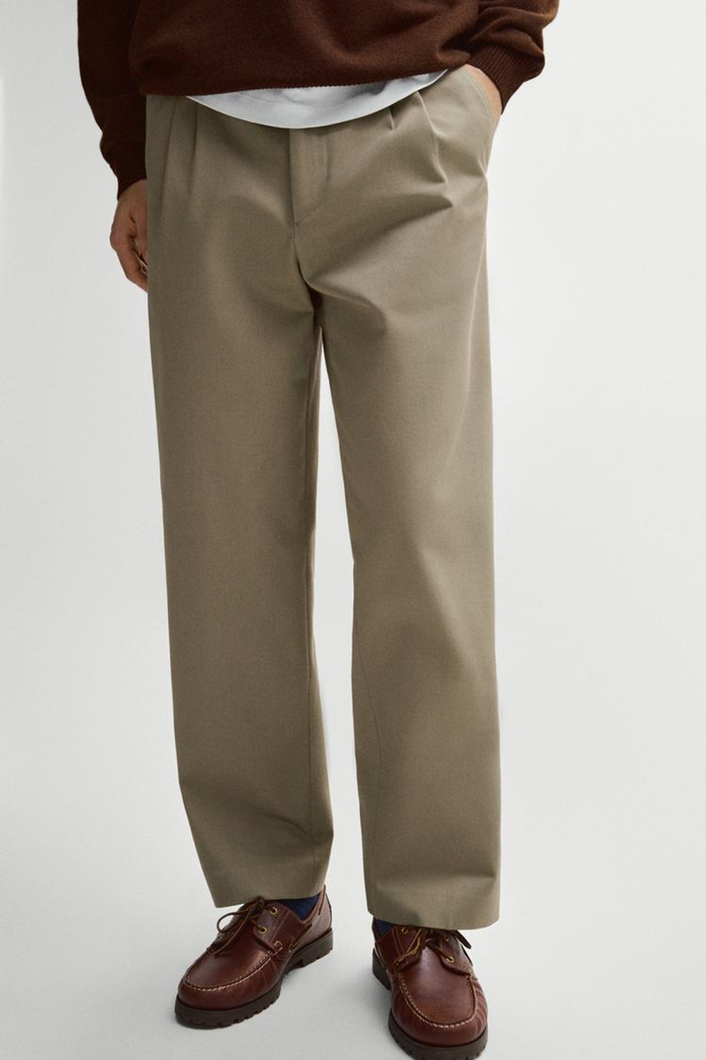 Massimo Dutti Брюки из 100% хлопка с двойными защипами, оливковый