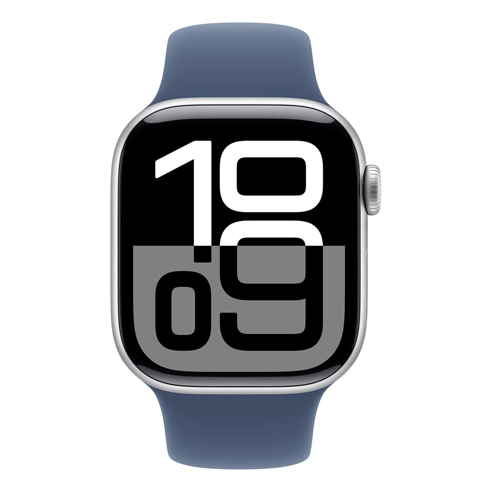 Apple Watch Series 10, 46 мм корпус из алюминия цвета «Silver», ремешок Sport Band размера M/L цвета «Denim»