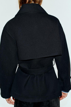 ZARA ДВУБОРТНОЕ ПАЛЬТО С ПОЯСОМ, ЧЕРНЫЙ