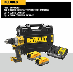 Бесщеточная дрель-шуруповерт DEWALT 2 скорости, 2 АКБ 18 В XR Li-Ion DCD800E2T-QW