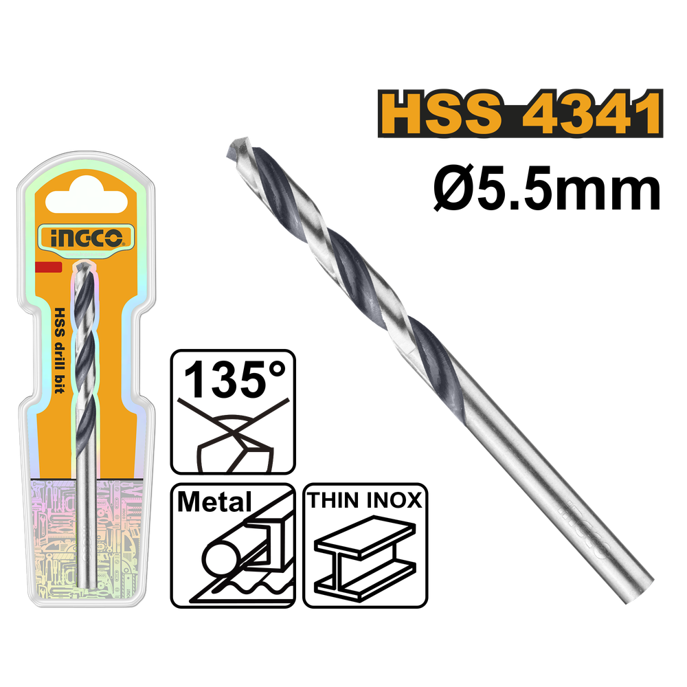Сверло по металлу 5,5 мм INGCO DBT1200554 INDUSTRIAL HSS4341 1 шт.