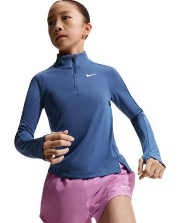 Футболка для девочки Nike Girls Dri-FIT Long-Sleeve 1/4-Zip - mystic navy/white