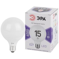 Лампа светодиодная ЭРА STD LED G95-15W-6000K-E27 15Вт шар холодный белый свет Е27 | Лампы cветодиодные Шар (G/P)