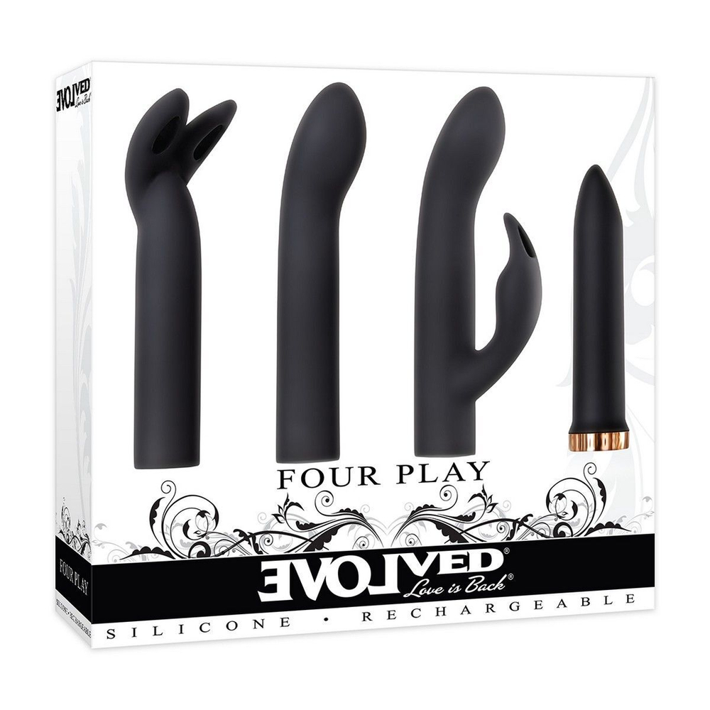 Набор из вибропули и 3 сменных насадок Four Play (Цвет: черный)